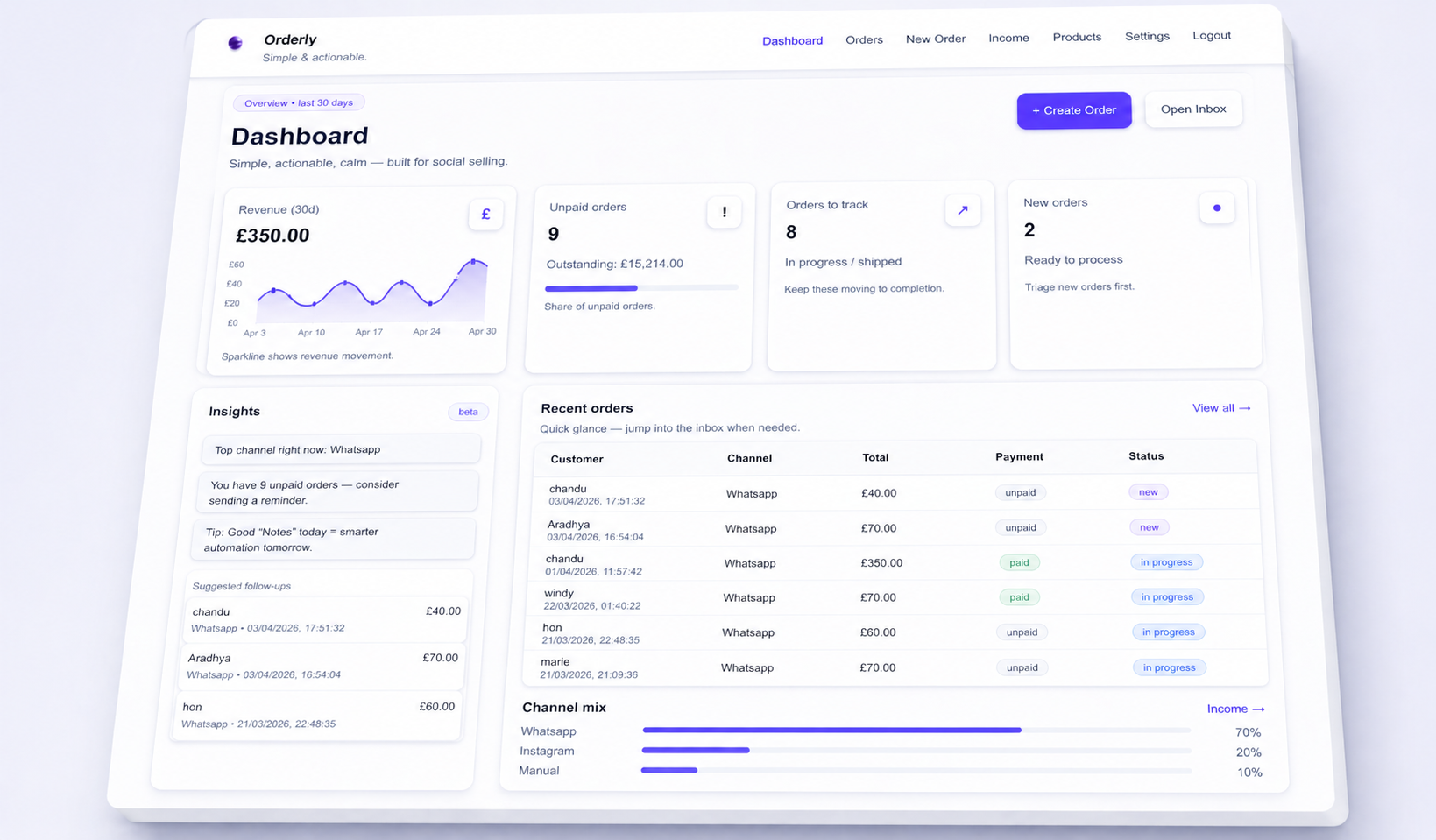 Orderly OS dashboard preview